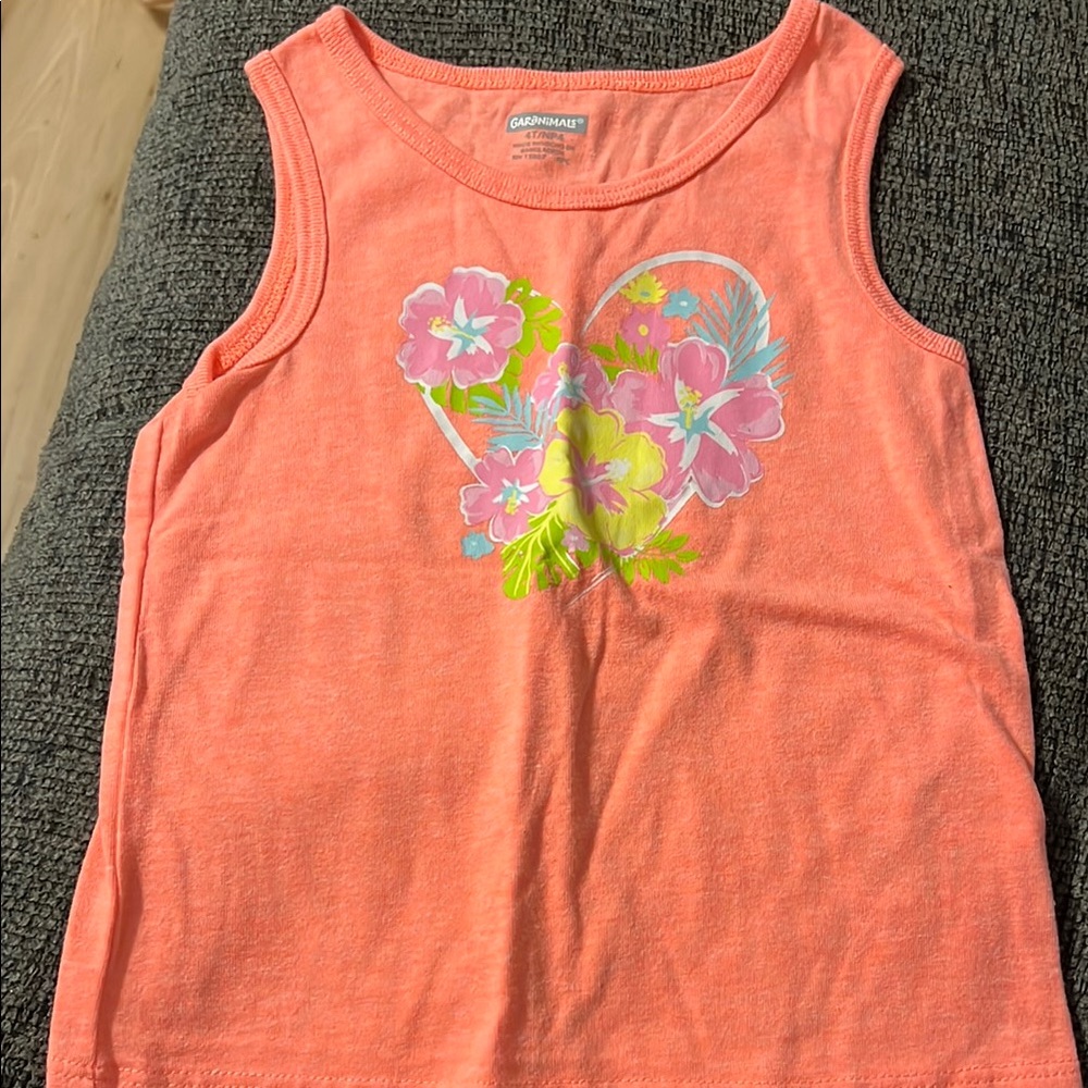 Orange Floral Heart Tank Top for Kids